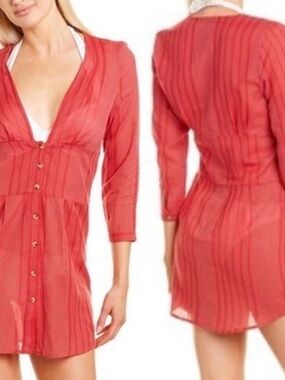 Vix Red Button-Front Dress/Coverup